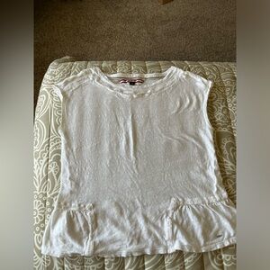 Tommy Hilfiger White Cotton Tee Top Lace Crochet Trim M